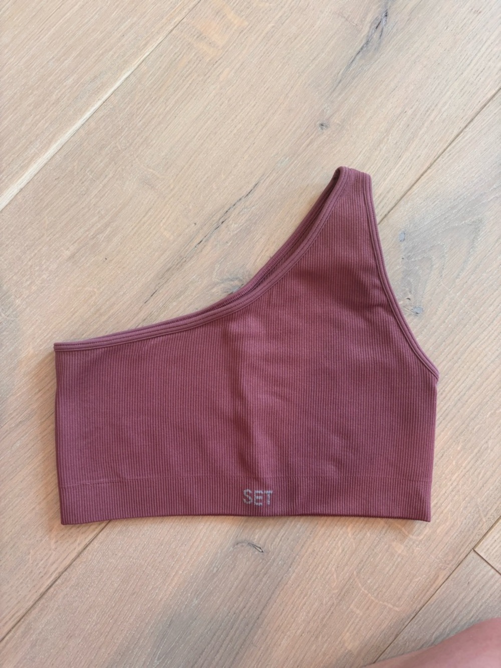 SET Active One-Shoulder Ribbed Sports Bra in Mauve